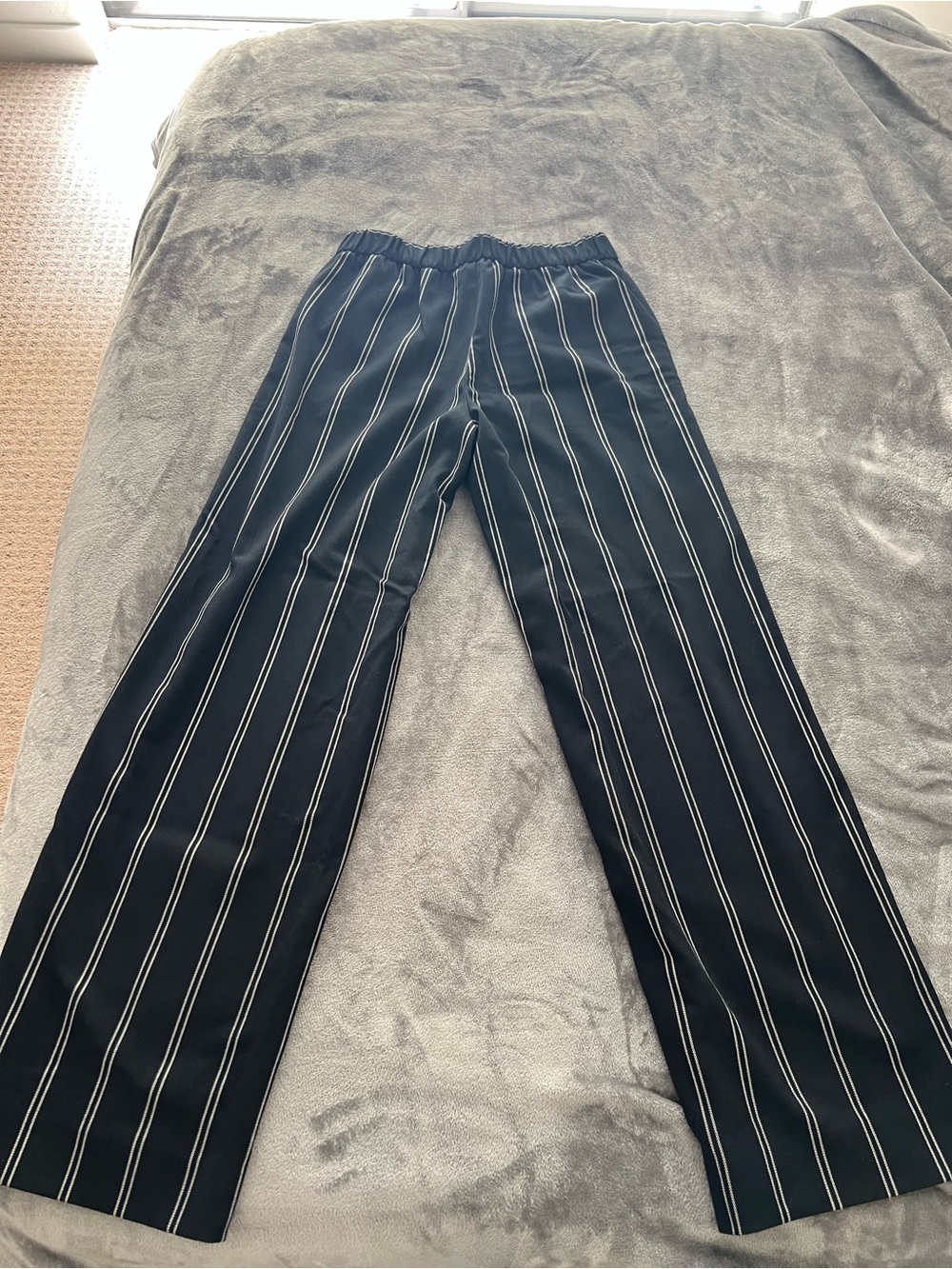 Navy Pinstripe Straight-Leg Pants